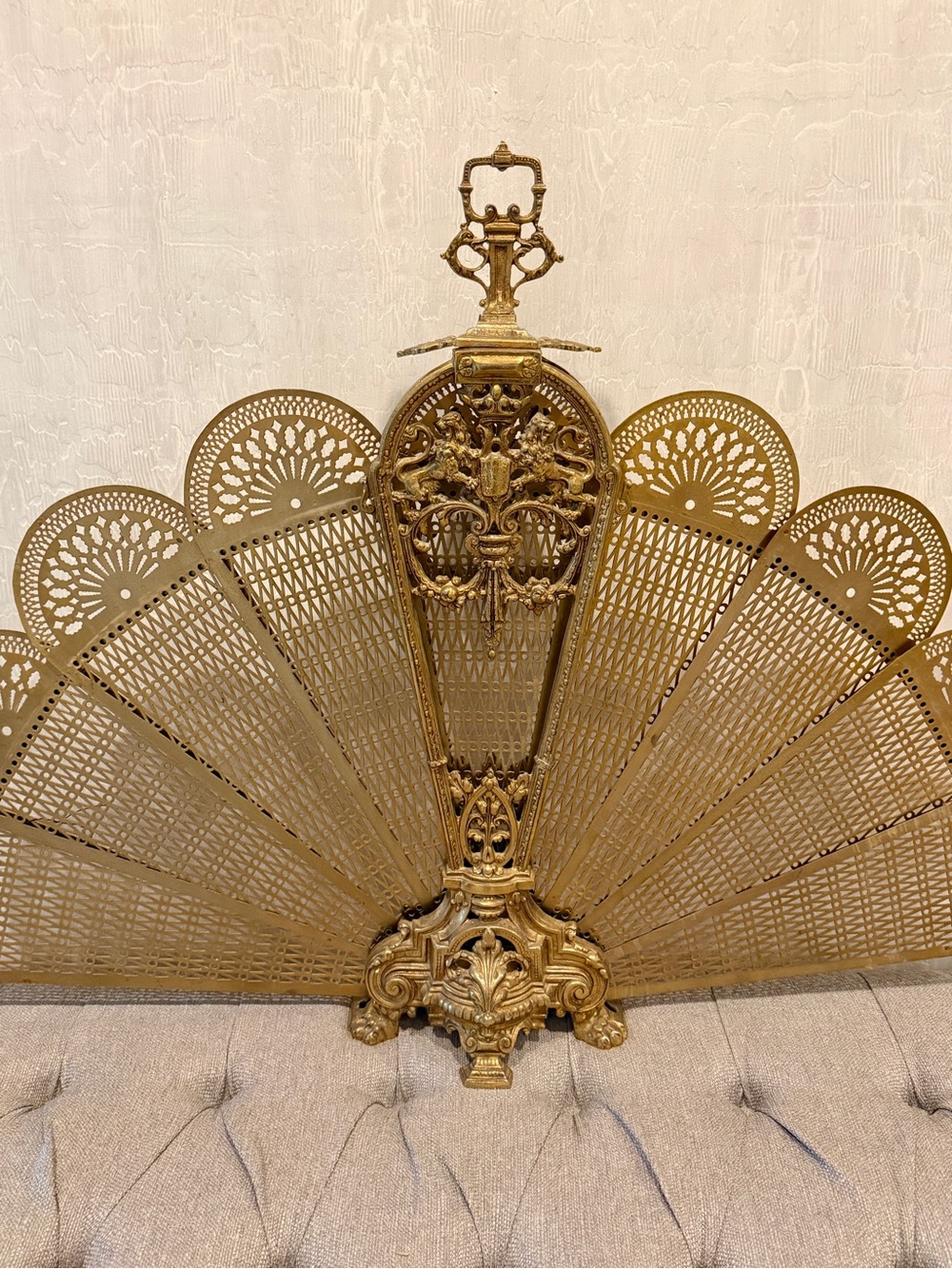 Vintage Brass Fireplace Screen Louis XVI Style French Design